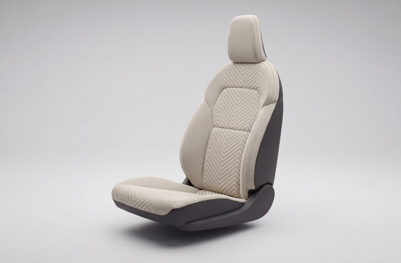 Car seat with a 3D knitted cover as foam substitute, tailored to demanding performance, safety and design requirements