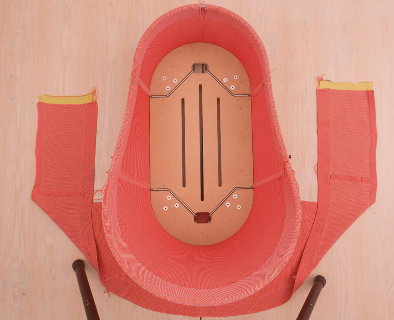 Top view of a ready-made 3D knitted cradle liner with full shape and embedded functions – fewer assembly steps